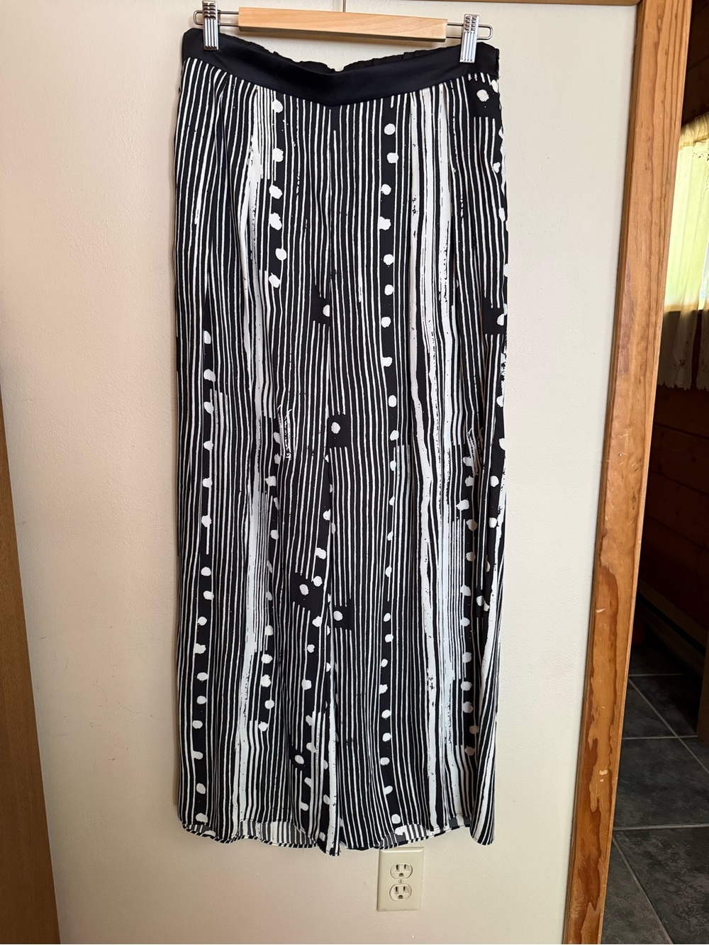 elevenses Black and White Striped Polka Dot Wide Leg Pant, Size S